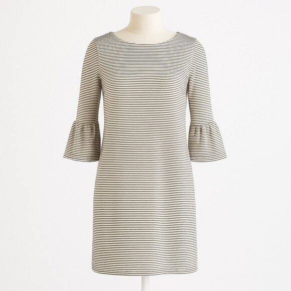 J. Crew Women's Size Small Black and Cream Striped Ruffle-Sleeve Dress - Picture 1 of 7